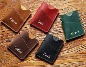 ที่ใส่บัตรหนังแท้ทำด้วยมือมีขอบไหม้กระเป๋าสตางค์แบบบางทนทานสำหรับมืออาชีพ HLC-0188 - Product Image 2