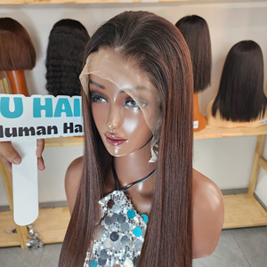 Nouvelle perruque en cheveux humains vietnamiens de 24 pouces, fermeture 13x4, lisse et soyeux, densité 180, 100% brun ombré jaune - Product Image 3