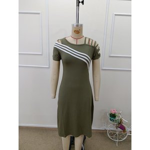 Vestido Midi de Viscosa con Rayas y Hombros Descubiertos de Manga Corta para Mujer, Estilo Casual en Línea A, de Jane's - Product Image 5