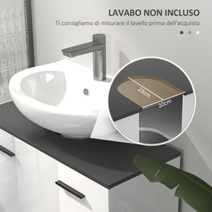 HOMCOM Bathroom Vanity <b>Unit</b> with 2-Door Cabinet and Adjustable <b>Shelf</b>, 80x34x60 cm, Glossy <b>White</b> - Product Image 4