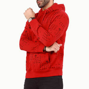 Best Selling Men's <b>Red</b> Fleece <b>Hoodies</b> High Quality Streetwear for Winter ODM Supply Custom Design Print Plain Dyed Technique - Product Image 3