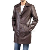 Manteau trench en cuir de luxe pour homme avec détails boutonnés, design réversible et écologique pour l'automne/hiver