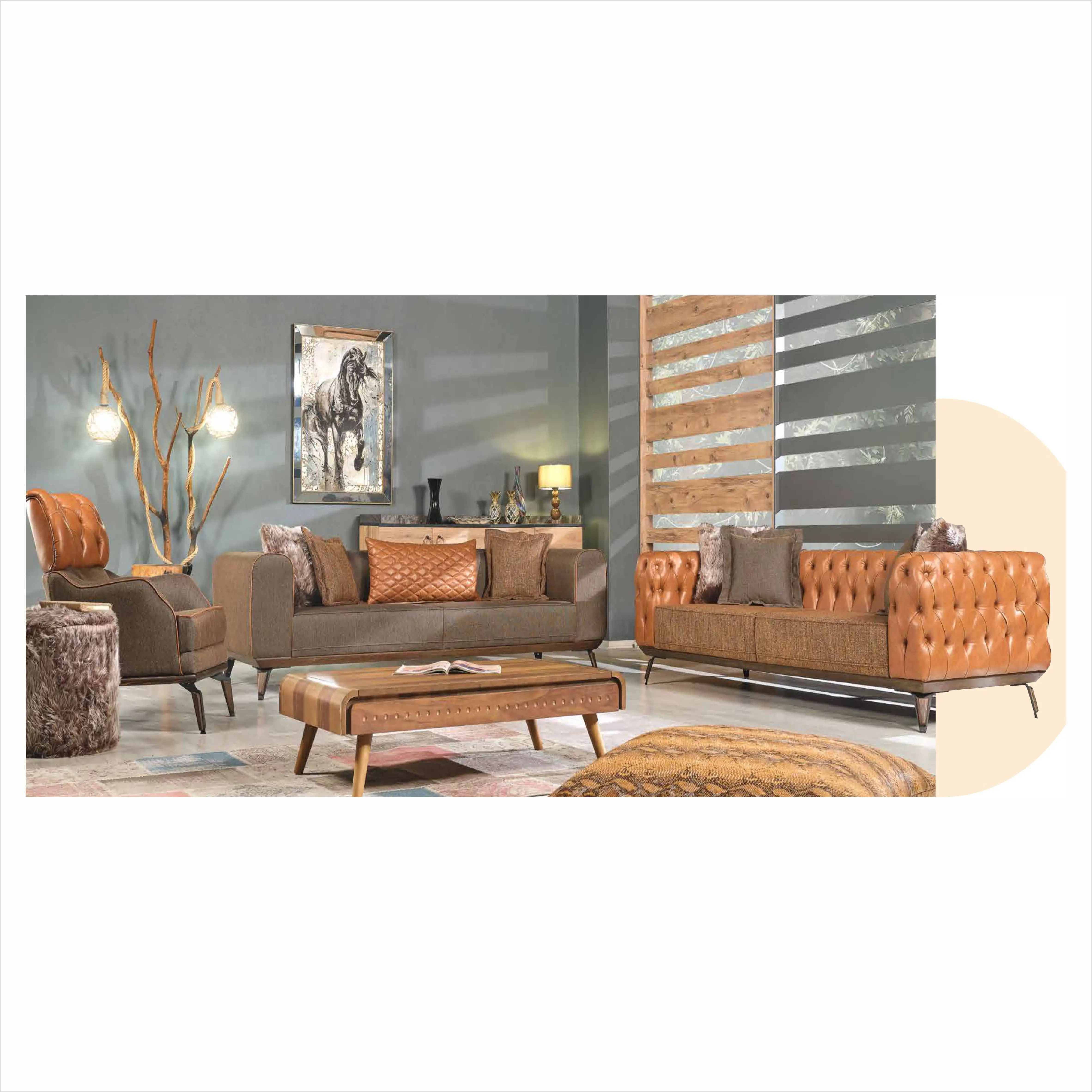 Sofa Kulit Klasik 3 + 3 + 1, Modern, Bergaya, Berguna, Nyaman, Furnitur Ruang Tamu-Set Sofa Oasis Buatan Turki