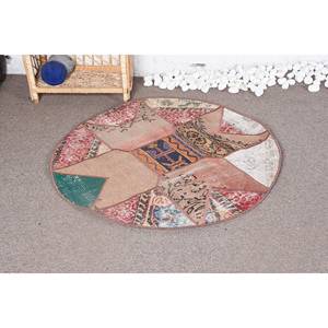 Bohemian Style <b>Red</b> <b>Wool</b> Handmade Eco-Friendly Medium Pile Patchwork Rug 330 X 330 cm Abstract Oval Pattern Dining Room Latex - Product Image 2