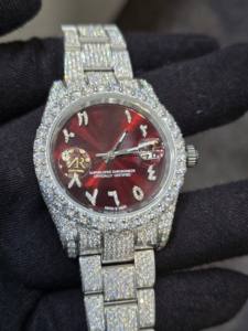 Reloj de Diamantes Moissanite VVS en Oferta, Totalmente Automático, 41 mm, Tono Blanco Rosado, Espinas, Cristal de Lujo, Mecánico, Perla Negra - Product Image 4