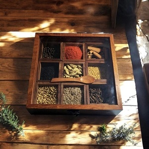 Caja Masala de mesa de madera hecha a mano, estética rústica, ideal para almacenamiento de especias de cocina, hecha de F S International - Product Image 3