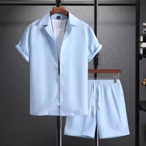 Nueva camisa de playa de manga corta informal con estampado Hawaiano para hombre, ropa de playa americana, tela de algodón transpirable, conjunto corto de temporada de verano - Product Image 1