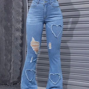 Pantalones vaqueros de retazos para mujer Nuevos Pantalones vaqueros de pierna recta informales de moda para mujer con cordón lavado Denim, versátil - Product Image 1