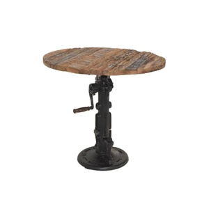 Mesa de Centro Industrial de Estilo Loft con Base de Hierro Fundido Rústico y Tapa Redonda de Madera Reciclada, Altura Ajustable, para Hogar, Hotel y Restaurante - Product Image 1