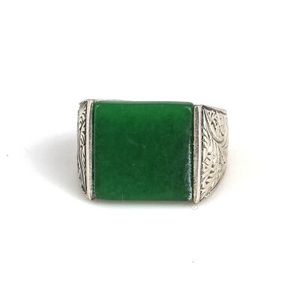925 Sterling Silver Men's <b>Ring</b> with Green Agate Gemstone Vintage Bezel Setting Everyday Wear Jewelry - Product Image 4