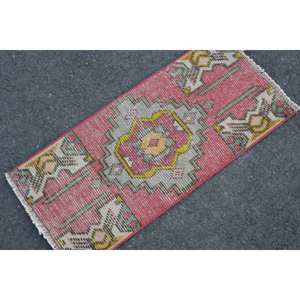 Alfombra turca Vintage tradicional roja 1,3x2,8 pies área grande respaldo de látex de lana 10mm de espesor patrón de retazos para habitación de pasillo - Product Image 2