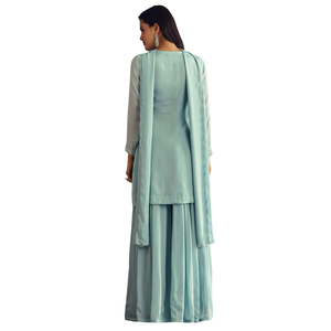 Azul cielo Chinon Kurta Dupatta conjunto con Moti y Cutdana trabajo al por mayor mujeres Ropa Étnica OEM proveedor de fábrica de ropa personalizada - Product Image 5