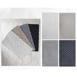 Juego de Alfombras de Baño Tejidas en Jacquard con Hilo de Algodón Reciclado Teñido, Color Gris Claro, 40x60 cm + 60x100 cm, Fabricante Turco - Product Image 2