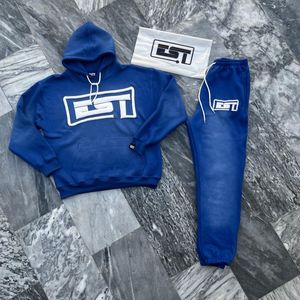 100% algodón piedra ácido efecto lavado sol desteñido chándal de gran tamaño con capucha Jogging pantalones y Tops técnicos impresos - Product Image 1