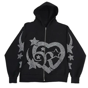 Custom 100% Cotton Winter <b>Zip</b>-<b>Up</b> <b>Hoodies</b> for Men Unisex High Quality Breathable Quick Dry Custom Rhinestone Design Manufacturer - Product Image 1