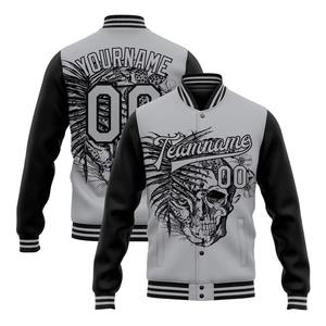 Chaqueta universitaria de lana personalizada de alta calidad para hombre, diseño bordado de Calavera, bombardero, estilo universitario, ropa de abrigo de invierno - Product Image 6