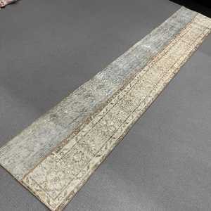 Turkish <b>Runner</b> <b>Rug</b> 1.6x9 ft (49x273 cm), Gray Solid Vintage <b>Rug</b> - Product Image 5
