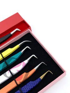 Pince à épiler GETUP BROSONS IMPEX GBI-EET-2545 en acier inoxydable pour extensions de cils, pointe incurvée, précision, antistatique, durable, poudre - Product Image 5