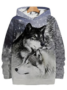 Sweat à capuche pour homme, design de créateur, grande taille, imprimé 3D, motif animal loup, streetwear, capuche, poche avant, pour usage extérieur - Product Image 5