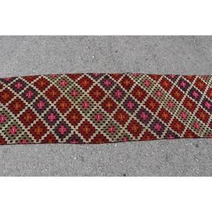 Vintage <b>Runner</b> Rug 2.1x8.6 ft (65x263 cm), Kilim <b>Red</b> Oriental Turkish Rug - Product Image 3