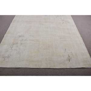 Alfombra Turca Vintage, Alfombra Grande de 6,7x9,8 pies, Alfombra Abstracta Blanca y Gris - Product Image 5