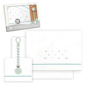Lot de 3 draps de lit pour lit bébé avec porte-sucette, 100 % coton, technique de tissage, modèle Estrella-Luna - Product Image 1
