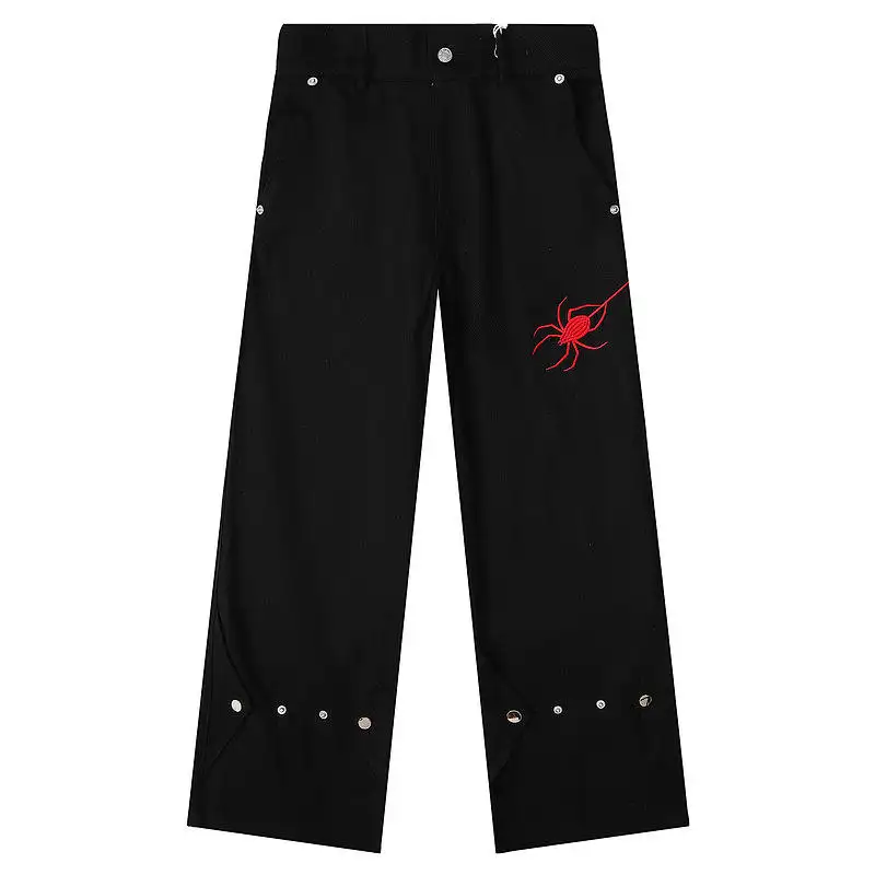 Jeans masculinos personalizados com perna solta hip hop desenho bordado moda de rua