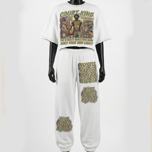 Conjunto de Top Corto y Pantalones Jogger de Felpa Francesa de 380 GSM con Lavado Ácido, Estampado de Calavera con Llamas, Diseños Personalizados, Conjuntos para Mujer - Product Image 2