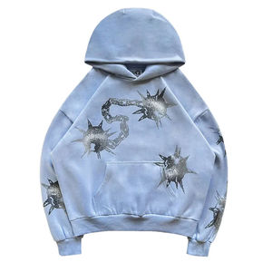 Fashion Streetwear <b>Cut</b> Edge Distressed Wholesale Hoodies Custom Design <b>Machine</b> Washable Hoodie Kangaroo Pockets Pullover - Product Image 2