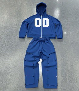 Sudadera con capucha y cremallera de Material de algodón polar de invierno personalizado, pantalones de diamantes de imitación, chándal, nuevo diseño, chándal con cremallera de alta calidad - Product Image 4