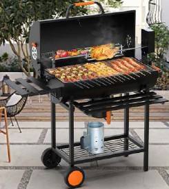 Barbecue extérieur moderne en fer et acier inoxydable 304 avec revêtement en poudre, chariot, dispositif de sécurité contre les flammes, charbon de bois pour plus de 5 personnes - Product Image 2