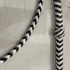 Fouet à cheval en cuir tressé noir et blanc |   Équipement d'équitation en gros - Product Image 2