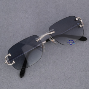 Rectangular <b>Gradient</b> Frameless Stainless Steel Lab Grown Diamond Iced <b>Sunglasses</b> Blue Square Pass Diamond Tester Men Women's - Product Image 2