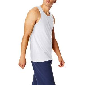 <b>Men's</b> Custom Logo Knitted Sports <b>Tank</b> <b>Tops</b> Breathable Quick Dry Cotton Polyester <b>White</b> Gym O-Neck Sleeveless Design High Street - Product Image 4