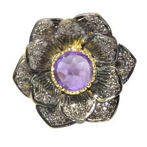 Bague florale améthyste en argent sterling 925 pavé de diamants bijoux bague à la mode pour fiançailles de mariage ou anniversaire pour les femmes. - Product Image 5