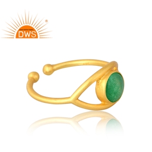 Meilleure vente Bague en argent sterling 925 plaqué or naturel 18 carats Aventurine verte avec quartz et pierres précieuses Fabricant de bijoux personnalisé - Product Image 4