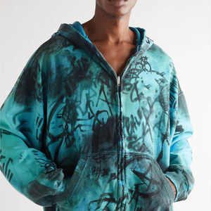 ชุดวอร์มผู้ชายแบบมีฮู้ด สตรีทแวร์ ผ้าหนา คุณภาพสูง เป็นมิตรกับสิ่งแวดล้อม ผลิตตามสั่ง 100% ผ้าฝ้าย ลุคทำเก่า ซีดจาง - Product Image 2