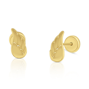 Pendientes colgantes de oro finos en forma de ala Accesorios elegantes de oro liso - Product Image 1