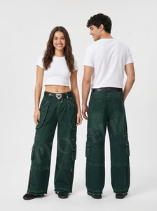 Custom Made Embroidery Logo <b>Cargo</b> Jeans Wide Leg Streetwear Multi Pocket Denim Trousers Casual Fashion Utility Jeans Pants - Product Image 5