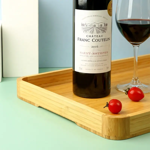 Plateau de service rectangulaire en bambou de grande taille, fait à la main, durable, pour la maison moderne, avec poignée latérale pour le thé et le café - Product Image 3