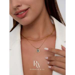 Collana con Pendente in Onice Anti-ossidazione e Pendente Quadrato Placcato Oro, Catena a Doppio Strato Stile Curb, Impilabile - Trendy - Product Image 5