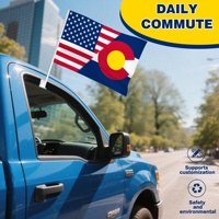 Drapeau de fenêtre de voiture USA Colorado 12x18 pouces avec poteau en plastique à clip sécurisé, idéal pour défilés patriotiques, événements, vente en gros, en polyester