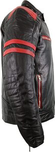 Veste de moto en cuir pour homme avec contraste de couleur - Product Image 4