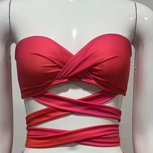 Ensemble bikini personnalisable Logo 2 Set avec broderie cordon de serrage ceinture en maille disponible lettre Paisley 2pcs lavé teint uni - Product Image 1