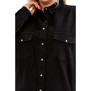 Camisa de Botones RMG para Mujer, Talla Grande, Mezcla de Tencel Negra, Blusa Informal de Corte Holgado y Cómodo - Product Image 3