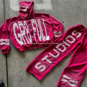 Observex 420แกรมเสื้อฮู้ดกันหนาวมีฮู้ดผ้าฝรั่งเศสเทอร์รี่ครอปมีซิปซักกรดพลอยเทียม - Product Image 1