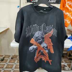 Custom Printed Heavyweight 300GSM Jersey Cotton/Bamboo Fiber T-Shirts Heat-Transfer Printing Sun Faded Vintage Wash Short Sleeve - Product Image 4