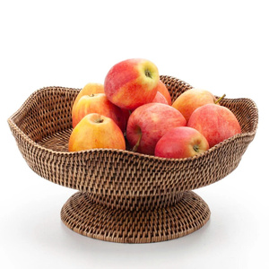 Bol de fruits en rotin tissé à la main exquis avec piédestal Centre de table en osier naturel pour table à manger et décor à la maison - Product Image 6