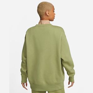 Loose Fit Ribbed <b>Crewneck</b> 80% Cotton 20% Recycled Polyester Fleece Ribbed Cuffs and Hem Khaki Green Women Sweatshirt - Product Image 2