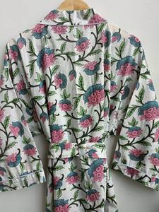 New Indian Handmade Floral Pattern Kimono Bathrobe for Women Breathable <b>Cardigan</b> Floor-Length Ruffles Natural Washable Party - Product Image 4